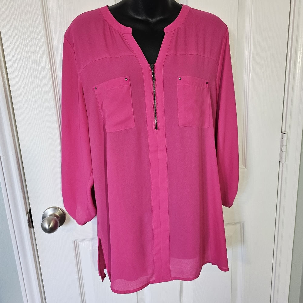 Women's Pink Blouse with Zipper Detail